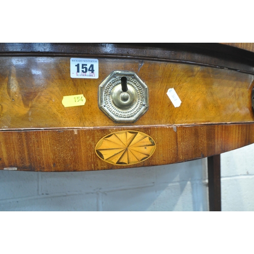 154 - A GEORGIAN MAHOGANY SERPENTINE SIDE TABLE, with a single frieze drawer, raised on square tapered leg... 