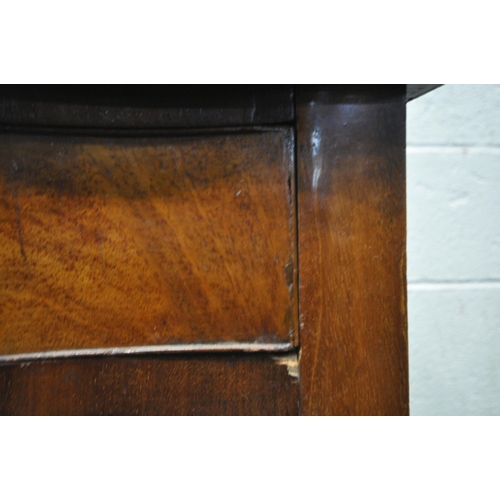 154 - A GEORGIAN MAHOGANY SERPENTINE SIDE TABLE, with a single frieze drawer, raised on square tapered leg... 