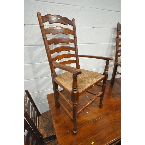 159 - POSSIBLY THEODORE ALEXANDER, A RECTANGULAR HARDWOOD REFECTORY TABLE, raised on ornate trestle style ... 