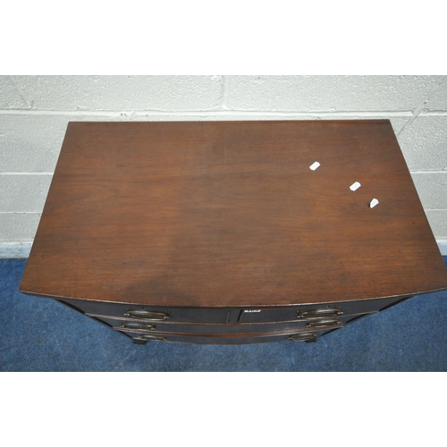 163 - A 19TH CENTURY MAHOGANY BOW FRONT CHEST OF TWO SHORT OVER TWO LONG DRAWERS, width 76cm x depth 44cm ... 