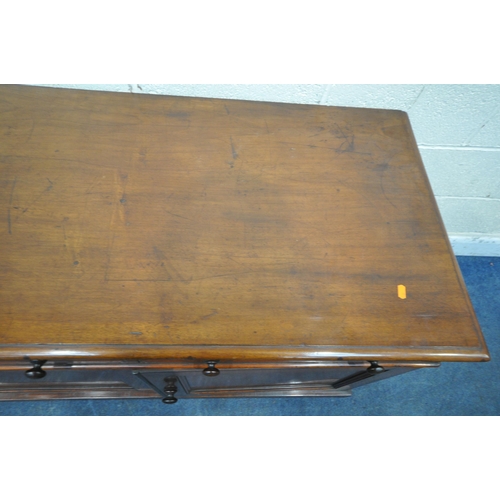 173 - A 19TH CENTURY MAHOGANY CUPBOARD, fitted with two drawers, above double cupboard doors, raised on ca... 