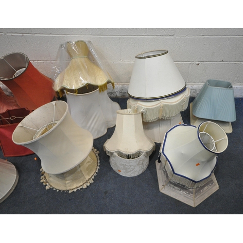 177 - A LARGE SELECTION OF LAMP SHADES, all varying in shape, size, style, colour, etc, along with two  ba... 