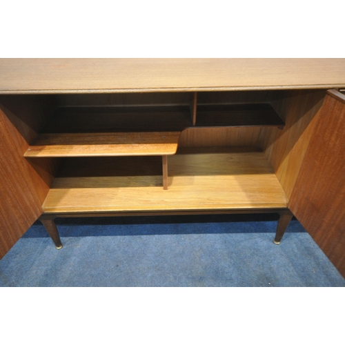 195 - A MCINTOSH MID CENTURY TEAK SIDEBOARD, fitted with three graduated drawers, the top drawer with blac... 