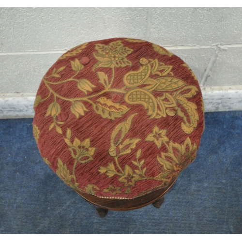 206 - A 20TH CENTURY MAHOGANY PIANO STOOL, with a rise and fall swivel seat, raised on tapered legs, unite... 