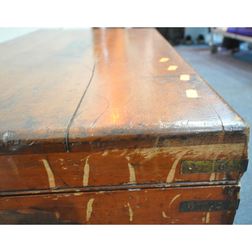 209 - AN EARLY 20TH CENTURY CAMPHORWOOD TRAVELLING TRUNK, with brass banding, twin metal handles, A.JEFF s... 