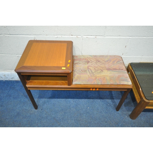 217 - A MID CENTURY MYER TEAK RECTANGULAR COFFEE TABLE, with a smoked glass insert, and an undershelf, len... 