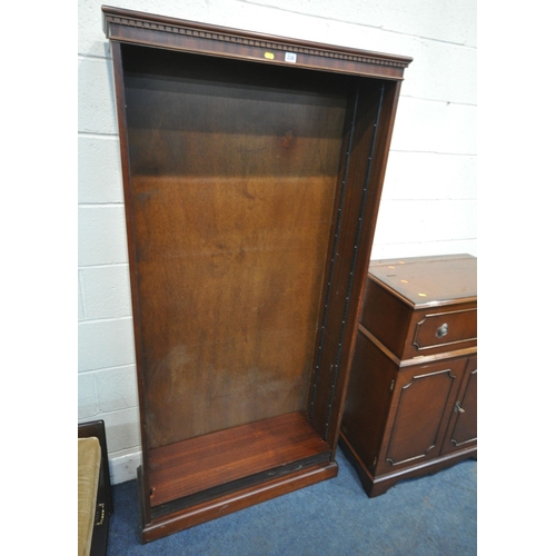 238 - FOUR PIECES OF LATE 20TH CENTURY MAHOGANY FURNITURE, to include an open bookcase, width 91cm x depth... 