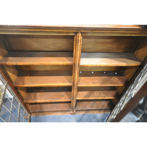 250 - A 19TH CENTURY ROSEWOOD LEAD GLAZED TWO DOOR BOOKCASE, two twin sections enclosing six adjustable sh... 