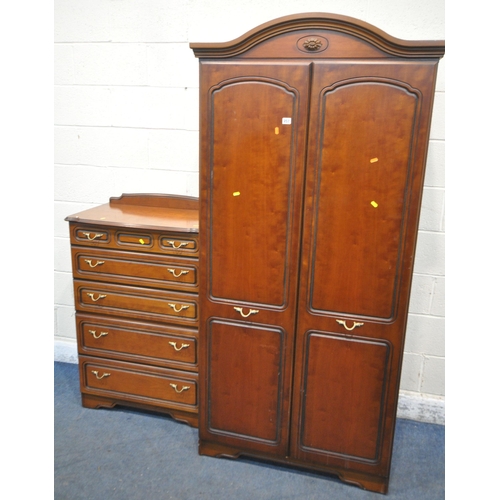 257 - A MODERN MAHOGANY TWO DOOR WARDROBE, width 94cm x depth 55cm x height 198cm, and a chest of five gra... 