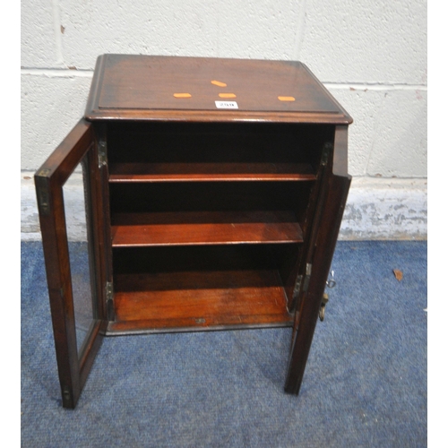 259 - A 20TH CENTURY MAHOGANY SMALL CABINET, with double glazed doors, enclosing two shelves, width 40cm x... 