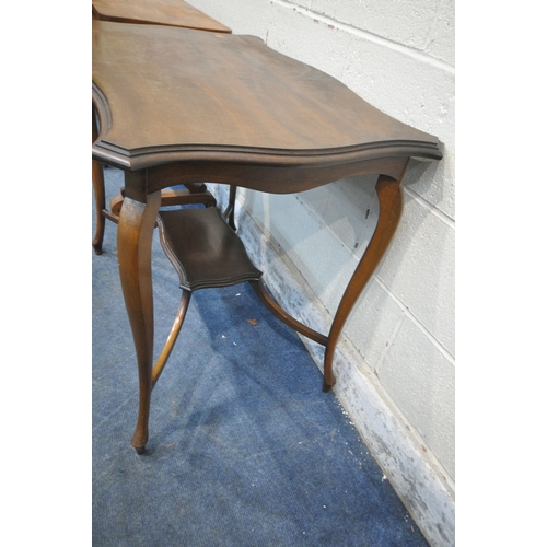 264 - A VICTORIAN WALNUT SIDE TABLE, with a single drawer, on splayed cross legs, width 70cm x depth 41cm ... 