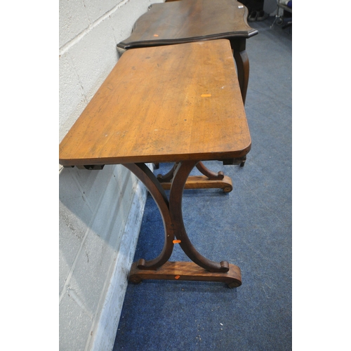 264 - A VICTORIAN WALNUT SIDE TABLE, with a single drawer, on splayed cross legs, width 70cm x depth 41cm ... 