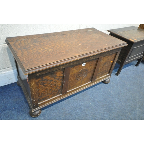 266 - AN OAK BLANKET CHEST, width 91cm x depth 44cm x height 47cm, a blanket chest containing sewing acces... 