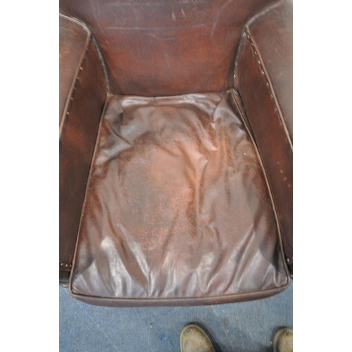 270 - AN ART DECO BROWN LEATHERETTE ARMCHAIR, width 85cm x depth 90cm x height 77cm, condition report: wor... 