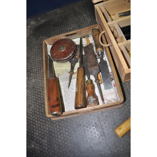 55 - A WOODEN BOX AND TWO TRAYS CONTAINING WOOD CHISELS AND GOUGES by Marples, Stanley, Spear and Jackson... 