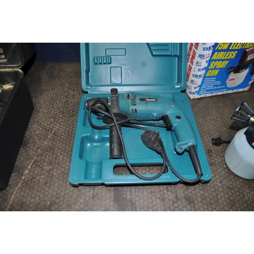 60 - A COLLECTION OF POWER TOOLS including a Makita HP1501 drill, a Challenge Xtreme circular saw, a Scre... 