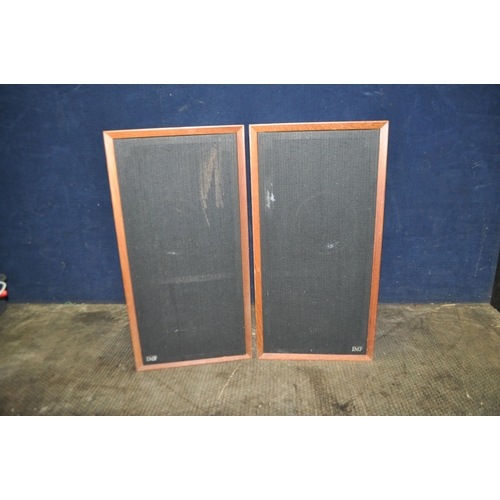 65 - A PAIR OF VINTAGE IMF HI FI SPEAKERS with teak cabinets, 3 way split into 2x8in woofer, a 4in mid ra... 