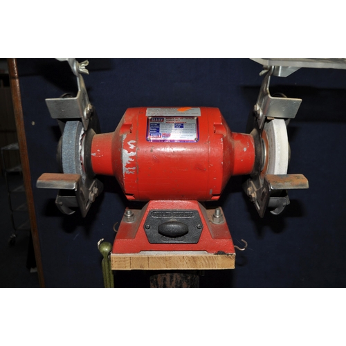 72 - A SEALEY BENCH GRINDER ON BESPOKE PEDESTAL STAND with dressing tool (PAT pass and working)