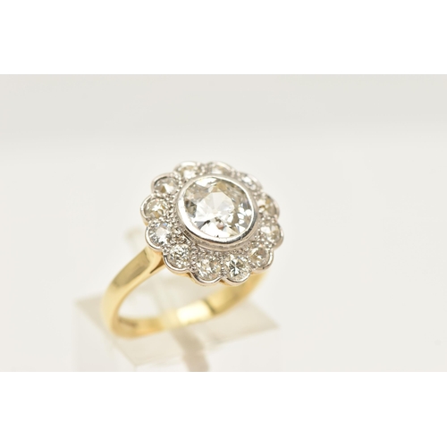 414 - AN 18CT GOLD DIAMOND CLUSTER RING, collet set with a central old cut diamond, spreads approximately ... 