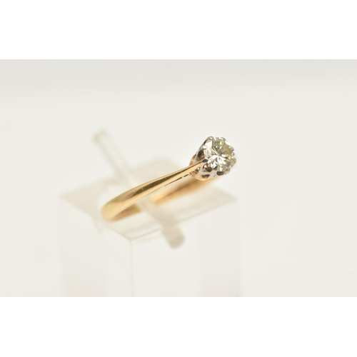 423 - AN 18CT GOLD SINGLE STONE DIAMOND RING, round brilliant cut diamond in an eight claw setting, measur... 