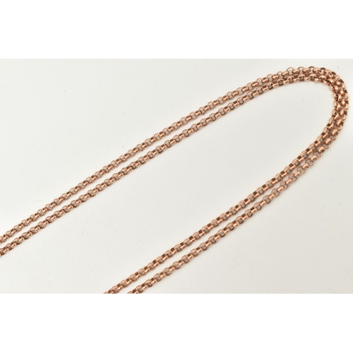 428 - A LONGUARD CHAIN, a rose metal belcher chain, fitted with a single lobster clasp, approximate length... 