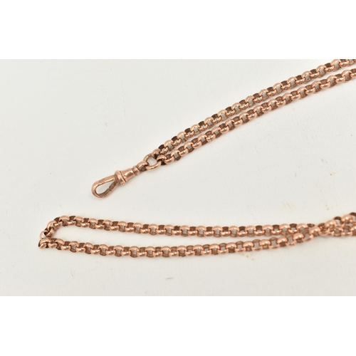 428 - A LONGUARD CHAIN, a rose metal belcher chain, fitted with a single lobster clasp, approximate length... 