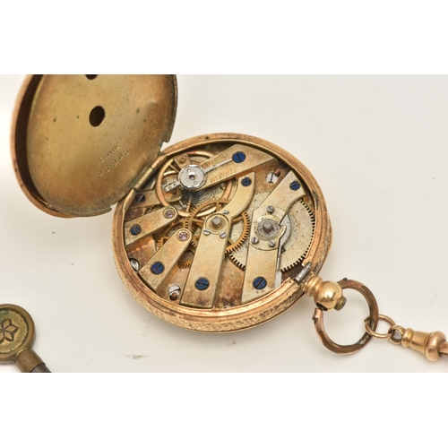 443 - A LADIES YELLOW METAL OPEN FACE POCKET WATCH, key wound movement, round dial signed 'H. J. Norris', ... 