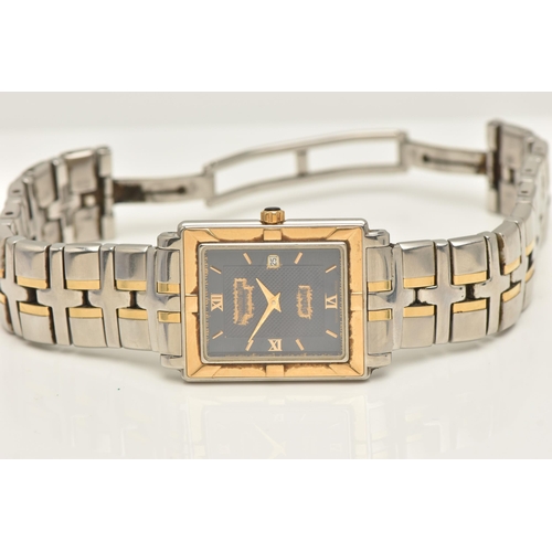 455 - A GENTS 'RAYMOND WEIL PARSIFAL' WRISTWATCH, quartz movement, rectangular blue dial, signed 'Raymond ... 