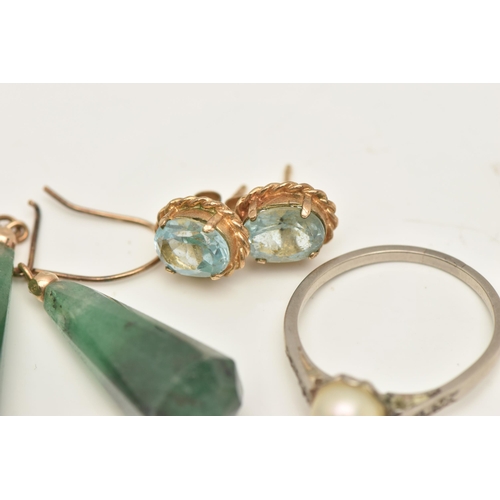 470 - THREE ITEMS OF JEWELLERY, to include a pair of faceted aventurine drop earrings, to the gold plated ... 