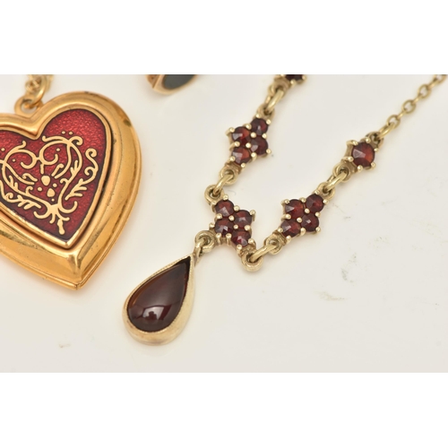 471 - TWO PENDANT NECKLACES AND A PROPELLING PENCIL, to include a silver gilt, bohemian garnet pendant fix... 