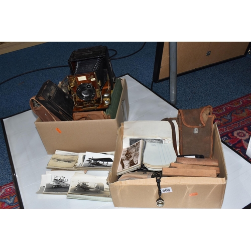 865 - TWO BOXES OF PHOTOGRAPHIC EQUIPMENT AND VINTAGE AIRCRAFT PHOTOGRAPHS, to include a The Sanderson Reg... 