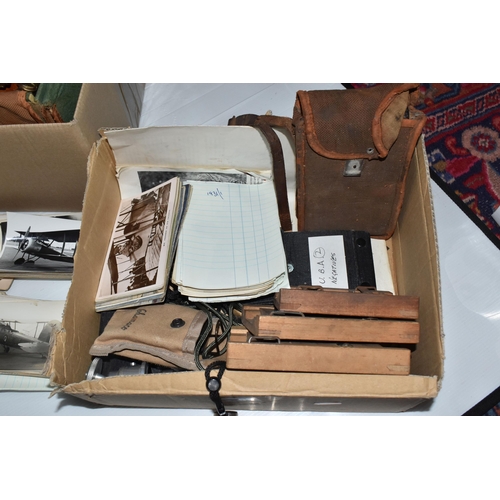 865 - TWO BOXES OF PHOTOGRAPHIC EQUIPMENT AND VINTAGE AIRCRAFT PHOTOGRAPHS, to include a The Sanderson Reg... 