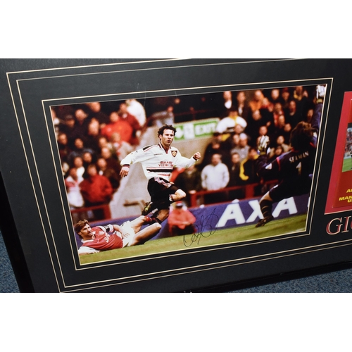 867 - FRAMED FOOTBALL MEMORABILIA OF RYAN GIGGS, a framed photograph of Ryan Giggs with black autograph, f... 