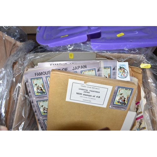 871 - FOUR BOXES OF 'CINDERELLA/LOCAL' STAMPS to include thousands of Bernera Scotland, Yemen Arab Republi... 