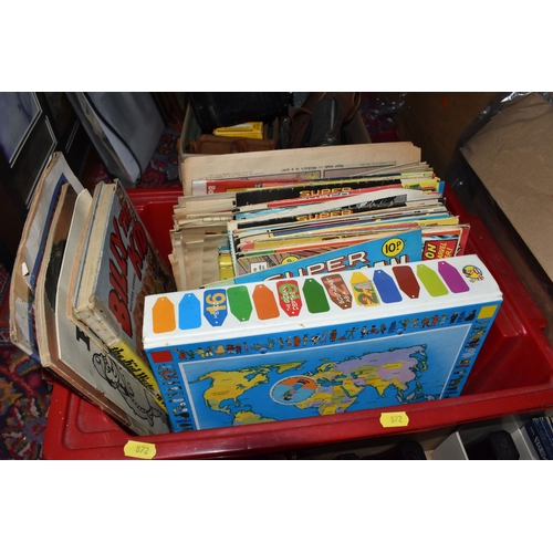 872 - THREE BOXES OF VINTAGE BOOKS, COMICS, AND VIEW MASTER ITEMS, to include three Sawyers View Master vi... 