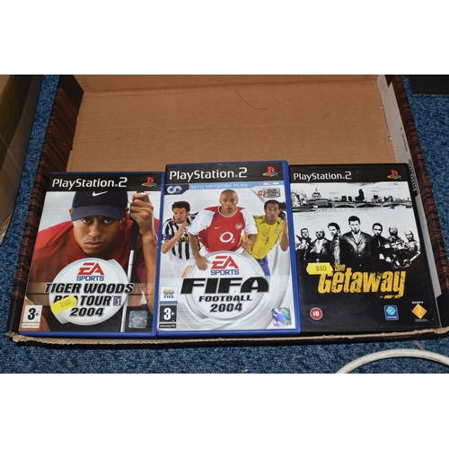 880 - FIVE BOXES OF VIDEO GAMES AND CONSOLES, includes a PS2 (boxed), 2 PS3s, an Xbox One and over fifty g... 