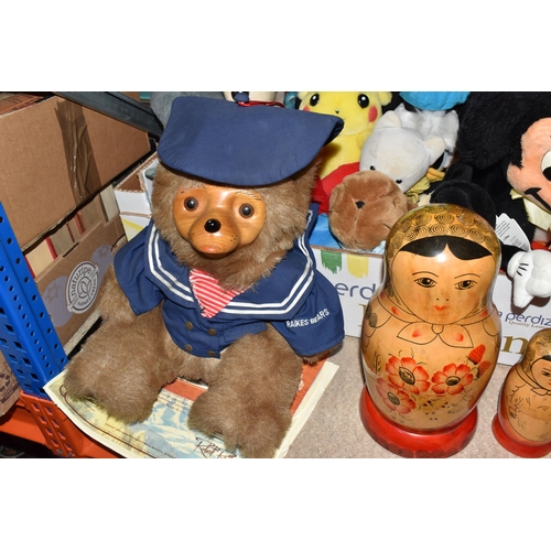 890 - ONE BOX AND LOOSE PLUSH TOYS, to include a Robert Raikes bear Christopher dressed in a sailors suit ... 