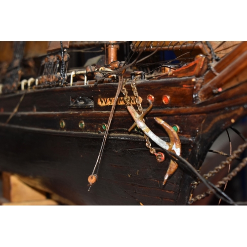 893 - A SCRATCH BUILT MODEL OF THE AMERICAN SCHOONER 'WYOMING', approximate height 70cm, approximate lengt... 