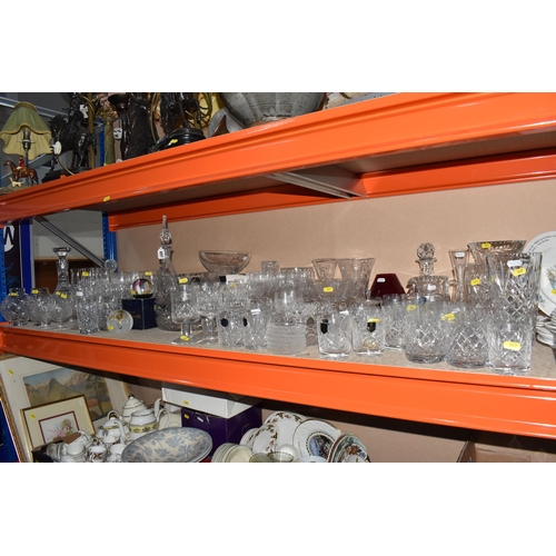 897 - A QUANTITY OF CUT GLASS WARES ETC, to include Edinburgh Crystal whiskey tumblers, unbranded whiskey ... 