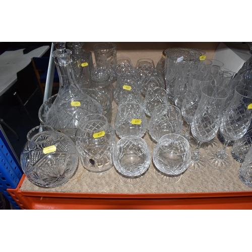 897 - A QUANTITY OF CUT GLASS WARES ETC, to include Edinburgh Crystal whiskey tumblers, unbranded whiskey ... 