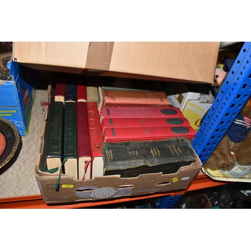 898 - FOUR BOXES AND LOOSE CERAMICS, GLASS AND BOOKS ETC, to include boxed Royal Doulton wine glasses, box... 