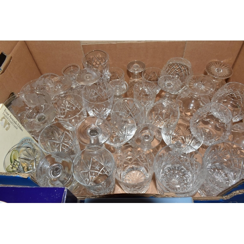 898 - FOUR BOXES AND LOOSE CERAMICS, GLASS AND BOOKS ETC, to include boxed Royal Doulton wine glasses, box... 