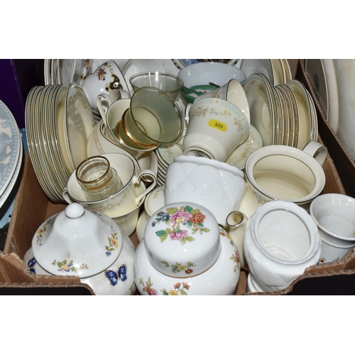 899 - TWO BOXES AND LOOSE MINTON AND ROYAL DOULTON CERAMICS ETC, to include Minton Oriental Blossom, Ashwo... 