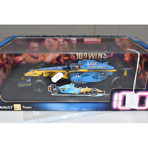 905 - A BOXED MATTEL HOTWHEELS RACING 1/18 SCALE LIMITED EDITION RENAULT R25 F1 CAR, ALONSO, RENAULT 100TH... 