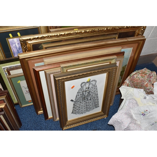 909 - A LARGE QUANTITY OF PICTURES AND PRINTS ETC, most of the pictures are late 20th century needlework p... 