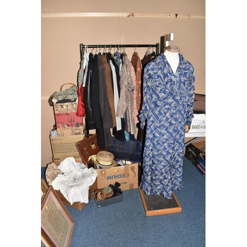 910 - FIVE BOXES AND LOOSE ASSORTED VINTAGE CLOTHING AND ACCESSORIES, men's and ladies' comprising a  hand... 