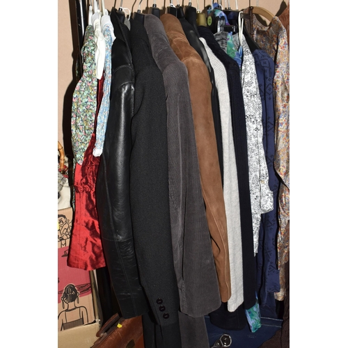 910 - FIVE BOXES AND LOOSE ASSORTED VINTAGE CLOTHING AND ACCESSORIES, men's and ladies' comprising a  hand... 