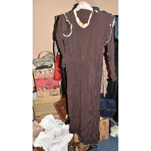 910 - FIVE BOXES AND LOOSE ASSORTED VINTAGE CLOTHING AND ACCESSORIES, men's and ladies' comprising a  hand... 