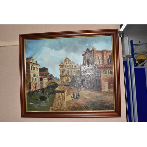 917 - A SMALL QUANTITY OF FRAMED  PICTURES, mostly late 20th century, comprising a Venetian scene signed M... 