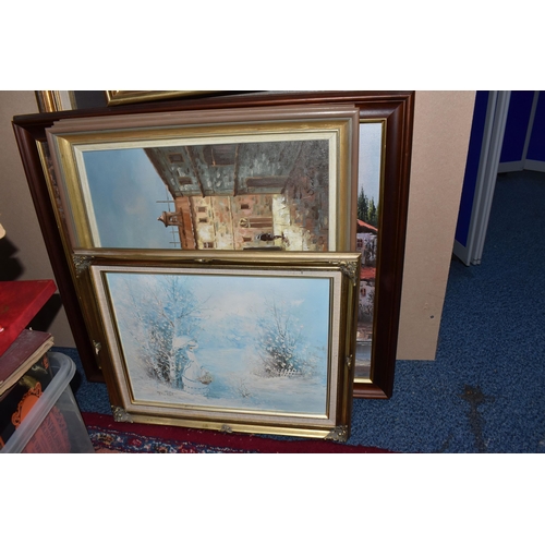 917 - A SMALL QUANTITY OF FRAMED  PICTURES, mostly late 20th century, comprising a Venetian scene signed M... 